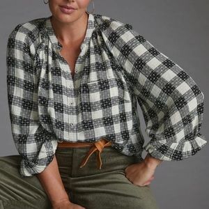 Phil to and the Letterpress Anthropologie black & white gingham button up blouse